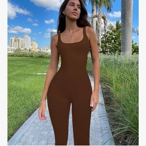 OLCHEE Jumpsuits Seamless Ribbed Yoga Gym One Piece Sleeveless Unitard Size M